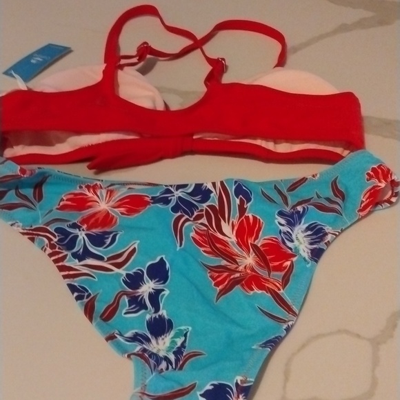 Two Piece Bikini Set Floral Print Knot Bunny Tie SZ L & M - Picture 5 of 7
